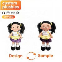 Poupée en peluche personnalisée fille aux cheveux noirs, jouets en peluche doux, vente en gros, fabricant de jouets en peluche personnalisés, cadeaux en peluche personnalisés pour enfants