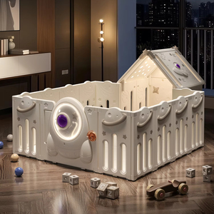 Parque de juegos infantil MIGO Bear con diseño de cielo estrellado, valla de seguridad para bebés, barandilla de protección, casa pequeña de interior, área de juegos para niños - Product Image 1