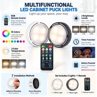 Lampes LED sans fil pour armoire avec télécommande, 16 couleurs RVB, 3 températures de couleur, variateur d'intensité, minuterie, fonctionne sur piles