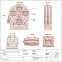 Sac à dos Ita personnalisé en forme de grande roue, rose pastel, crème, or, avec 5 fenêtres transparentes, forme gondole, style Kawaii