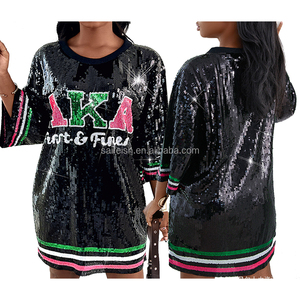 Abiti Casual personalizzati OEM verde rosa per Aka abito da donna con paillettes T-Shirt eco-lavabile con vita naturale - Product Image 1