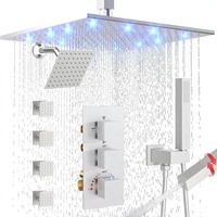 Système de douche thermostatique haut de gamme à 3 poignées avec deux douches (12 et 6 pouces), jet complet et 4 jets corporels, finition brossée