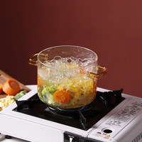 Casserole en verre borosilicate haute résistance, compatible avec les plaques de cuisson, 1,5 L, transparente, avec couvercle et doubles poignées, pour la cuisine domestique et la préparation des aliments