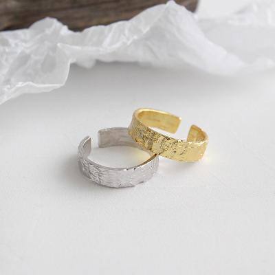 Minimalist Design Adjustable Irregular Hammered Ring Gold Plated S925 Sterling Silver Open Ring