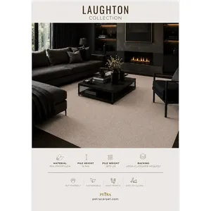 พรมปูพื้นโพลีโพรพิลีนสีครีมเข้ม Petra Laughton 10219 ความหนา 15 มม. เหมาะสำหรับสัตว์เลี้ยง ทนทานต่อการใช้งานหนัก สำหรับห้องนั่งเล่นและทางเดิน - Product Image 3