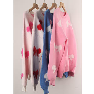 Wholesale <strong>Christmas</strong> Cute Bowknot Pullover Crew Neck Drop Shoulder Long Sleeve <strong>Jumper</strong> <strong>Plus</strong> <strong>Size</strong> Ribbed Embroidered <strong>Women</strong> Sweaters - Product Image 6