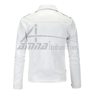 Chaqueta de moda de cuero de Color blanco para hombre, precio al por mayor, chaqueta de cuero de moda para hombre - Product Image 2