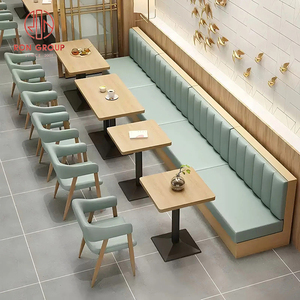 Set di Mobili per Ristorante in Stile Nordico: Tavoli da Pranzo Quadrati in Legno con Divano a <span class=keywords><strong>Panca</strong></span> in Pelle e Sedie Abbinate per Caffetteria - Product Image 4