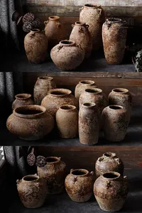 Vaso rústico de cerâmica antiga artesanal, vaso clássico retrô, decoração chique, para casa