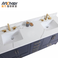 Meuble de salle de bain avec miroir, meuble-lavabo de salle de bain, couleur bleue, double vasque, bois massif