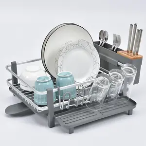 aluminum dishes racks bamboo cutlery cover silicone plastic tray cabinet kitchen sink aluminium dish drainer rack