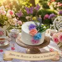 Kit de 11 décorations de gâteau flottantes 3D en forme de papillon et de fleurs en soie, ensemble de pivoines artificielles multicolores pour la décoration de jardin et de fêtes d'anniversaire