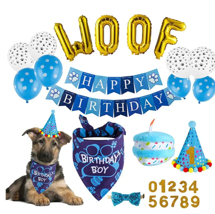 Sıcak satış yüksek kalite ücretsiz sıralama dekorasyon mavi Pet köpek doğum günü partisi malzemeleri
