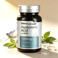 Acide hyaluronique avec MSM en capsules 1000mg, complément alimentaire non OGM sans gluten, marque privée OEM, gestion de l'énergie, 200g, pour hommes