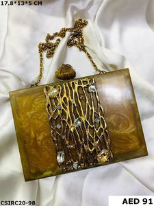 Designer-crafted Ladies Evening Bridal <b>Clutch</b> Handmade of Resin, Decorated with Stone Studs and Rhinestones in Ethnic Style - Product Image 5