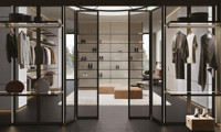 Armoire moderne de luxe Vermonhouzz avec cadre en aluminium et porte en verre, éclairage LED intégré - Système de dressing sur mesure