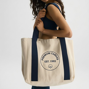 Plain Fashion Folding Zipper <b>Print</b> Logo Eco-friendly Recycled Cotton Canvas Tote Bag Reusable <b>Extra</b> <b>Large</b> for Travel Gym - Product Image 1