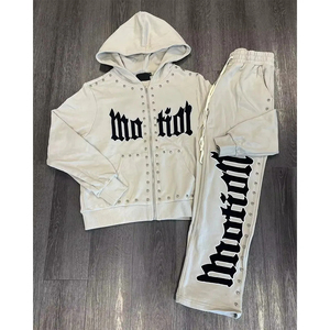 Conjunto Deportivo Personalizado Unisex de Alta Calidad con Logotipo Impreso y Bordado, Sudadera con Capucha y Pantalones Deportivos de Felpa Vintage para Deportes - Product Image 1