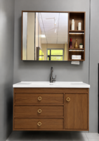 Meuble-lavabo de salle de bain de luxe avec miroir LED mural, unité flottante moderne pour hôtel et appartement