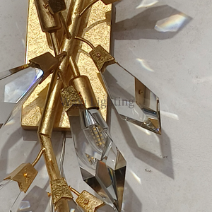 定制高端豪华设计装饰照明创意金叶水晶壁灯室内浴室梳妆台壁灯 - Product Image 5