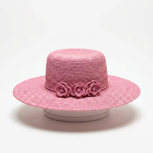 Chapeau Panama en raphia pour femme ANA Madagascar avec décoration florale et nœud, large bord, tissé à la main, chapeau de soleil d'été pour cérémonie et voyage - Product Image 3
