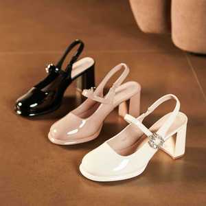 Escarpins Mary Jane à bout rond en cuir verni, talon carré, talon haut, bride en T, boucle décorative, tendance mode, chaussures pour femmes - Product Image 2