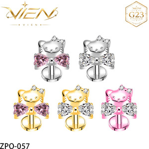 VIEN Jewellery ZPO-057 Joyería Corporal de Moda, Piercing de Labio Estilo Gatito con Circonita Cúbica, de Titanio de Grado Médico Sin Níquel - Product Image 1