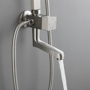 Robinet thermostatique monocommande en acier inoxydable 304 brossé, douchette carrée murale, barre coulissante, douche portable chaude et froide - Product Image 3