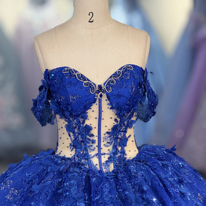 Robe de Quinceañera pour femme 6840 Illusion Bleu Royal, coupe cœur, bouffante, avec traîne chapelle, ornée de perles, d'applications en cristal et d'imprimés, taille naturelle - Product Image 5