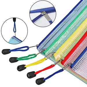 Multi-color A4 Mesh PVC Zipper Waterproof Pouch School Office Document Organizer Holder Bag Zip File Folder Zip Envelopess