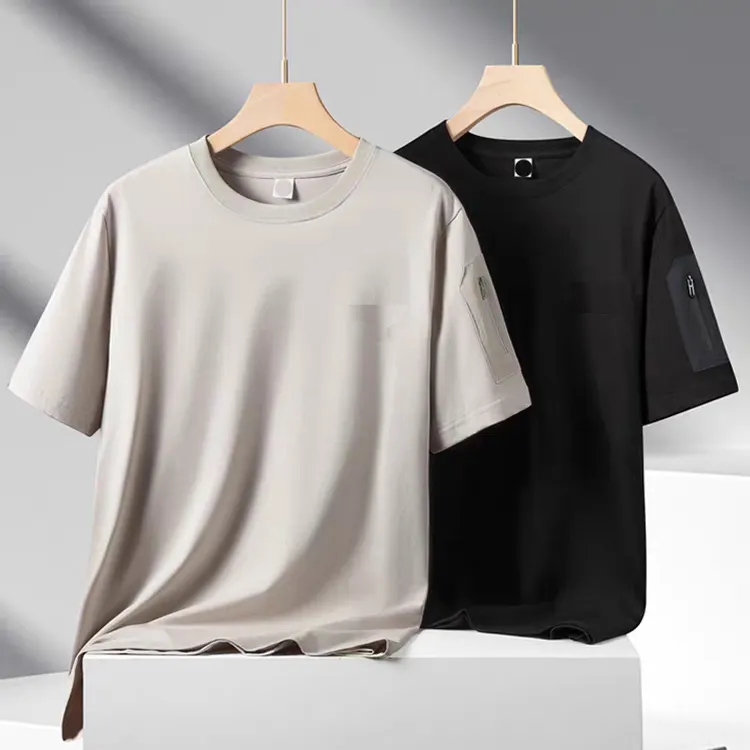 Summer Soft Pure Color Col rond manches courtes Custom Loose Men Cotton t Shirt