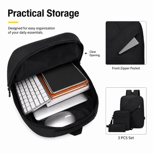 Sac à dos pour <span class=keywords><strong>ordinateur</strong></span> <span class=keywords><strong>portable</strong></span> 3 pièces en tissu Oxford géométrique, léger, imperméable, grande capacité, avec logo personnalisé, pour étudiants, décontracté, avec port USB - Product Image 4