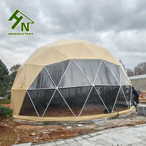 Waterdichte 6M Glamping Geodetische Camping Koepel Tent Voor Hotel Resort Met Kaki Aardse Gele Pvc Cover