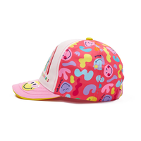 Casquette de baseball pour enfants en gros, motif dessin animé, impression arc-en-ciel souriant, broderie appliquée, visière incurvée, chapeau de protection solaire d'été