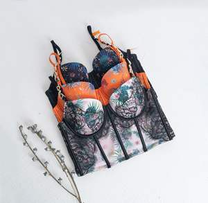 Nouveau Fitness Fishbone <span class=keywords><strong>Corset</strong></span> Rétro Imprimé Dentelle Sous-Vêtements Soutien-Gorge Sexy Lingerie - Product Image 5