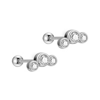 Zierliche 14K Vergoldete 925 Sterling Silber Graduierte Fassung Flache Ohrstecker 925 Silber Dreifach Runde Stein-Ohrstecker