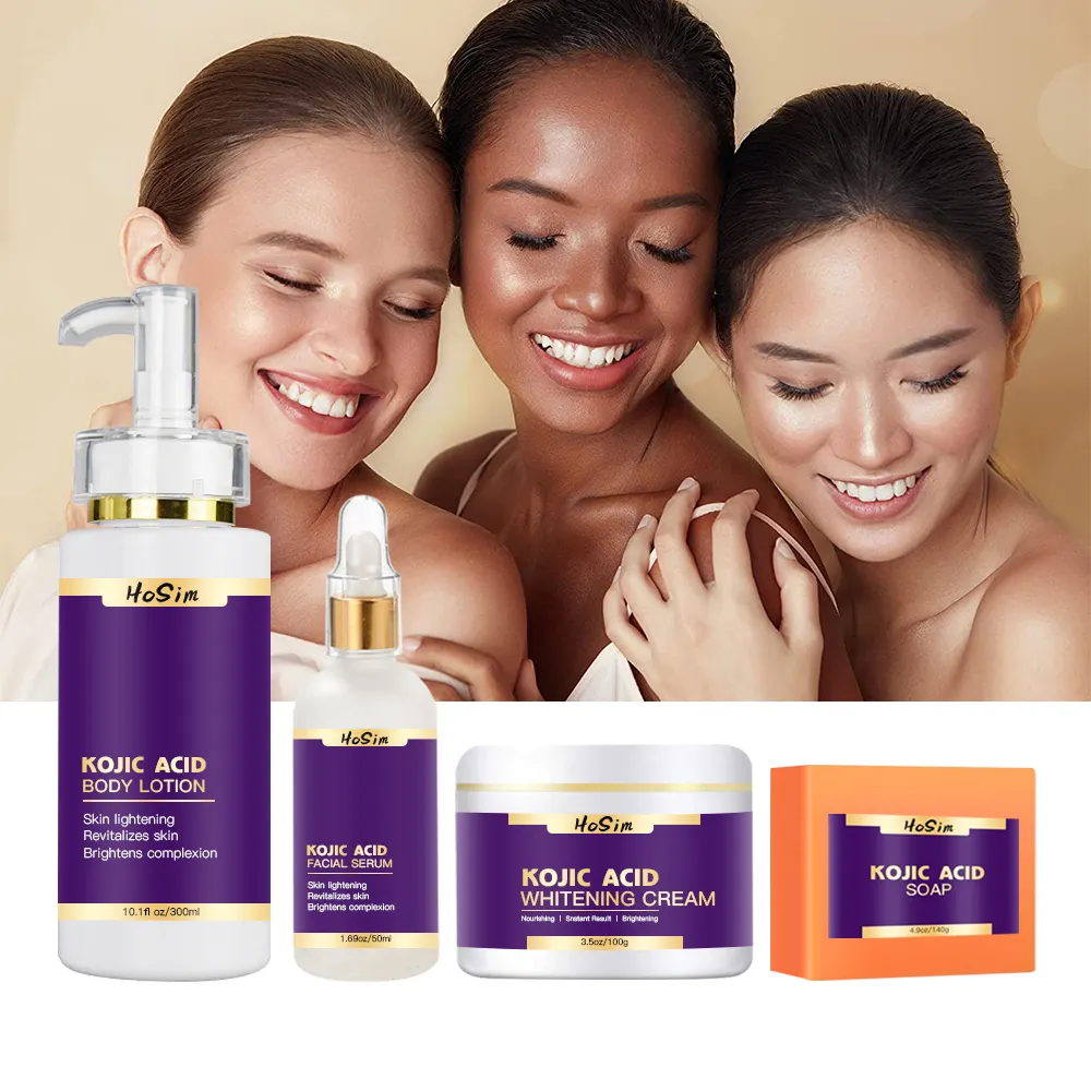 Set per la cura della pelle con acido Kojic schiarente per la pelle tutti i tipi idratante sbiancante schiarente confezione da 4 Kit di bellezza con acido Kojic