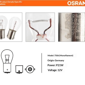 หลอดไฟท้ายรถยนต์ <span class=keywords><strong>OSRAM</strong></span> Germany 7506 12v <span class=keywords><strong>P21W</strong></span> ฮาโลเจน แบบปลายแบน สำหรับไฟเบรก ไฟถอยหลัง - Product Image 3