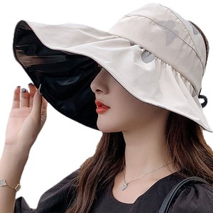 Chapeau de soleil d'été pour femme, style japonais, à large bord, protection UV, pliable, couleur unie, en polyester - Product Image 5