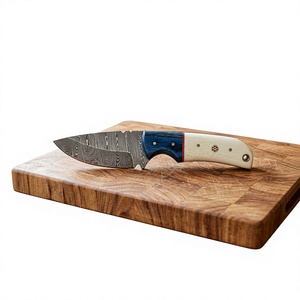 Cuchillo de caza y camping de hoja fija con punta de caída, de acero de Damasco, con mango de madera y hueso, personalizable DIY - Product Image 1