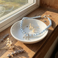 Collier élégant et noble style princesse en saphir bleu océan et perle de culture pour chats et chiens de petite et moyenne taille toutes saisons