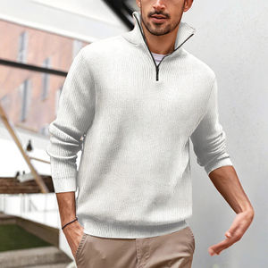 Suéter de Punto con Cuello Alto y Cremallera para Hombre, Nuevo, al por Mayor, Manga Larga, Grano Vertical, Antiarrugas, para Otoño - Product Image 2