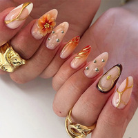 Kit de 30 faux ongles de luxe peints à la main, motif papillon et fleur, design cristal rouge bordeaux, pour femme, idéal comme cadeau