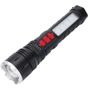 ブザーアラーム付き懐中電灯赤いSOSライトズーム可能な内蔵バッテリーABSプラスチックXHP5030WLEDトーチハイキング緊急照明