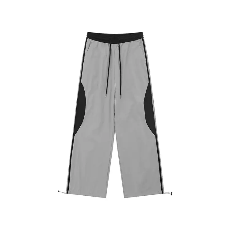 Factory Stacked Nylon Track Pants Streetwear Men'S Pants Trousers Custom Logo Printing Patchwork Nylon Jogger Pants