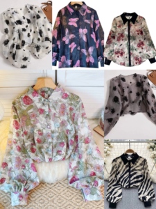 Camicetta Estiva da <span class=keywords><strong>Donna</strong></span> <span class=keywords><strong>in</strong></span> Poliestere Intrecciato con Perline e Graffiti, Maniche a Sbuffo Dolci, Dettagli Goffrati e Volant - Stile Europa America - Product Image 4