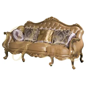 Yip LD-1503-1275 seri putri mawar dicat tangan antik-terlihat Silver-Leaf 3 dudukan Sofa dengan kulit