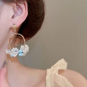 Crystal Pearl <b>Flower</b> Pendant Earrings Seaside Vacation Earrings Fresh and <b>Sweet</b> Earrings - Product Image 3