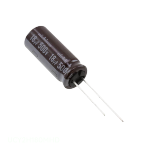 Condensateur RADIAL TH 18uF 20% 500V à trou traversant en aluminium, référence UCY2H180MHD, canal fabricant - Product Image 1