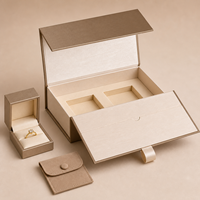Nouveauté, boîte à bijoux carrée en or champagne de luxe, boîte à bague en diamant, boîte à boucles d'oreilles, boîte à pendentif avec boîte extérieure en papier, emballage de bijoux